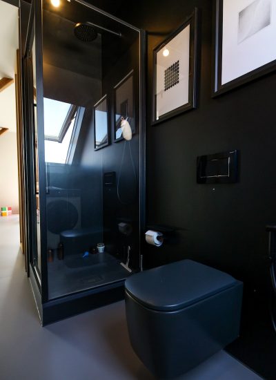 Deep Hues and Rustic Details for washroom